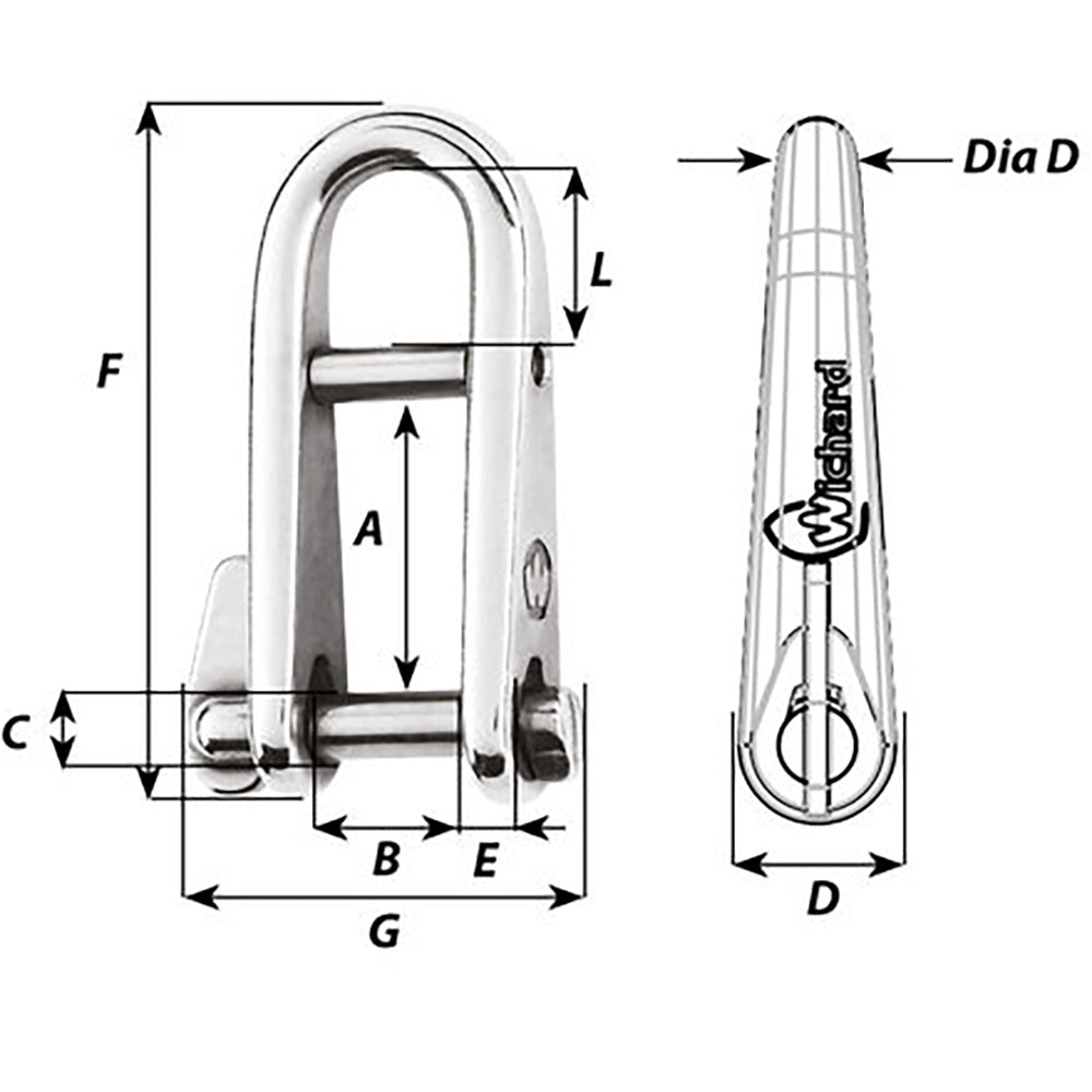 Wichard HR Key Pin Shackle With Bar 5mm Pin Diameter