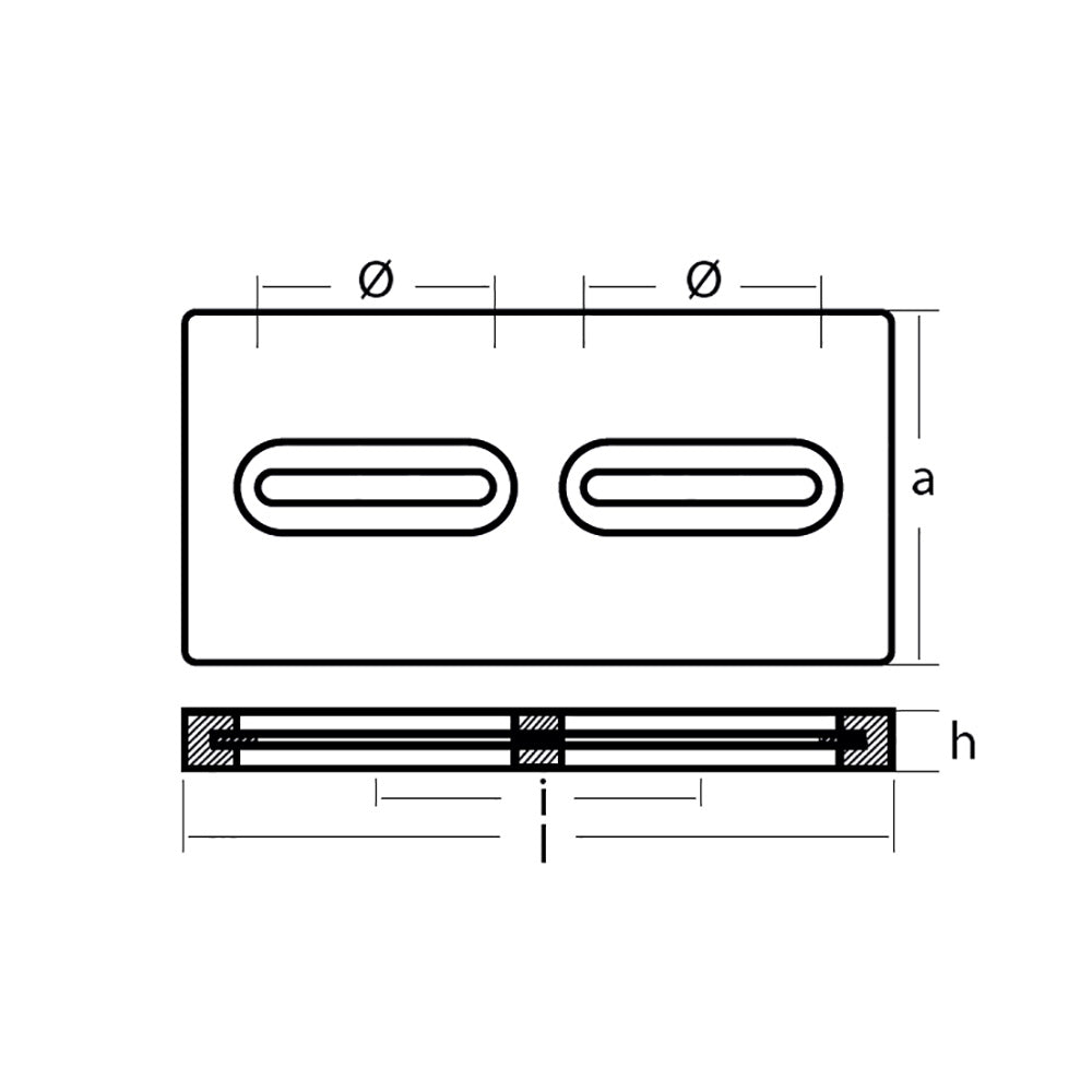 Tecnoseal Rectangular Zinc Plate Anode wInserts 12 x 6 x 1