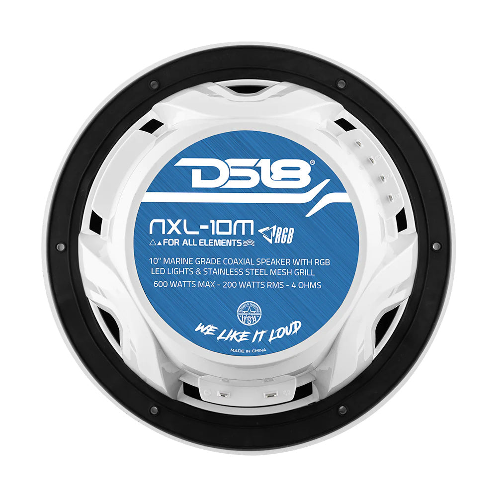 DS18 HYDRO 10 2Way Speakers wBullet Tweeter Integrated RGB LED Lights White