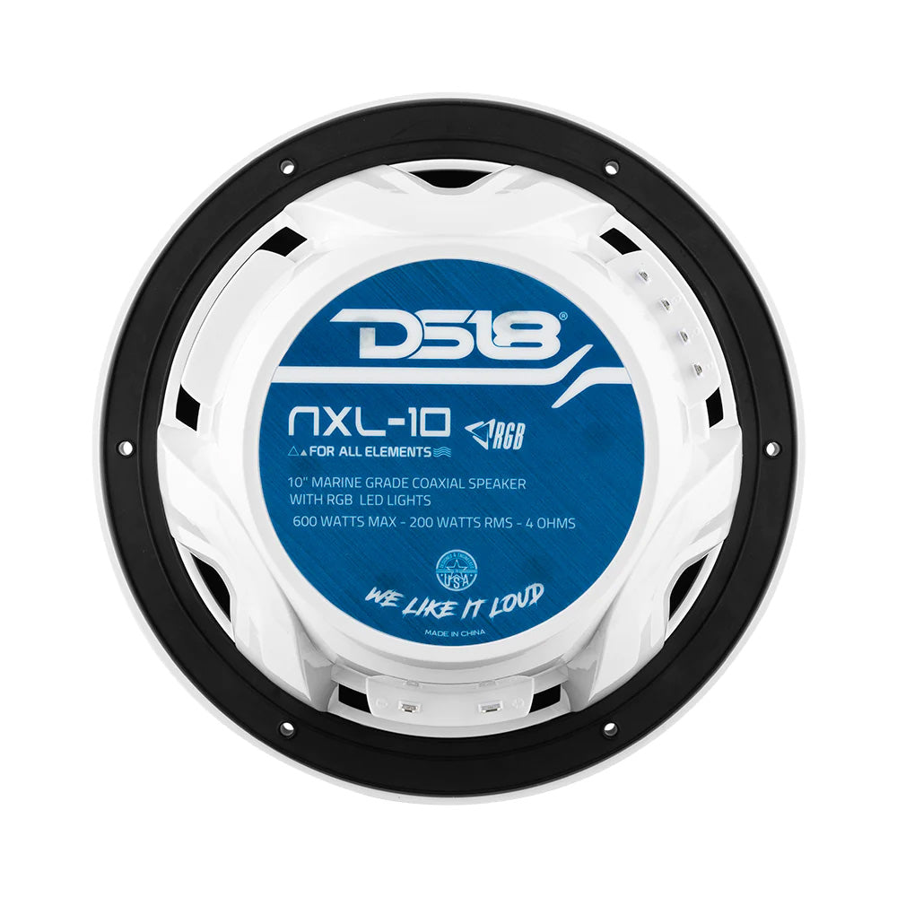 DS18 HYDRO 10 2Way Marine Speakers wBullet Tweeters Integrated RGB LED Lights White