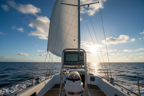 Marine autopilot on a sailboat.