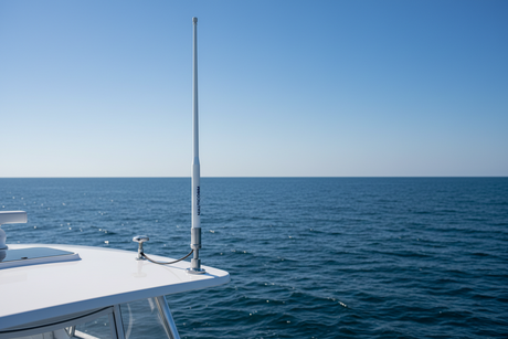 Marine VHF antenna on a boat top.