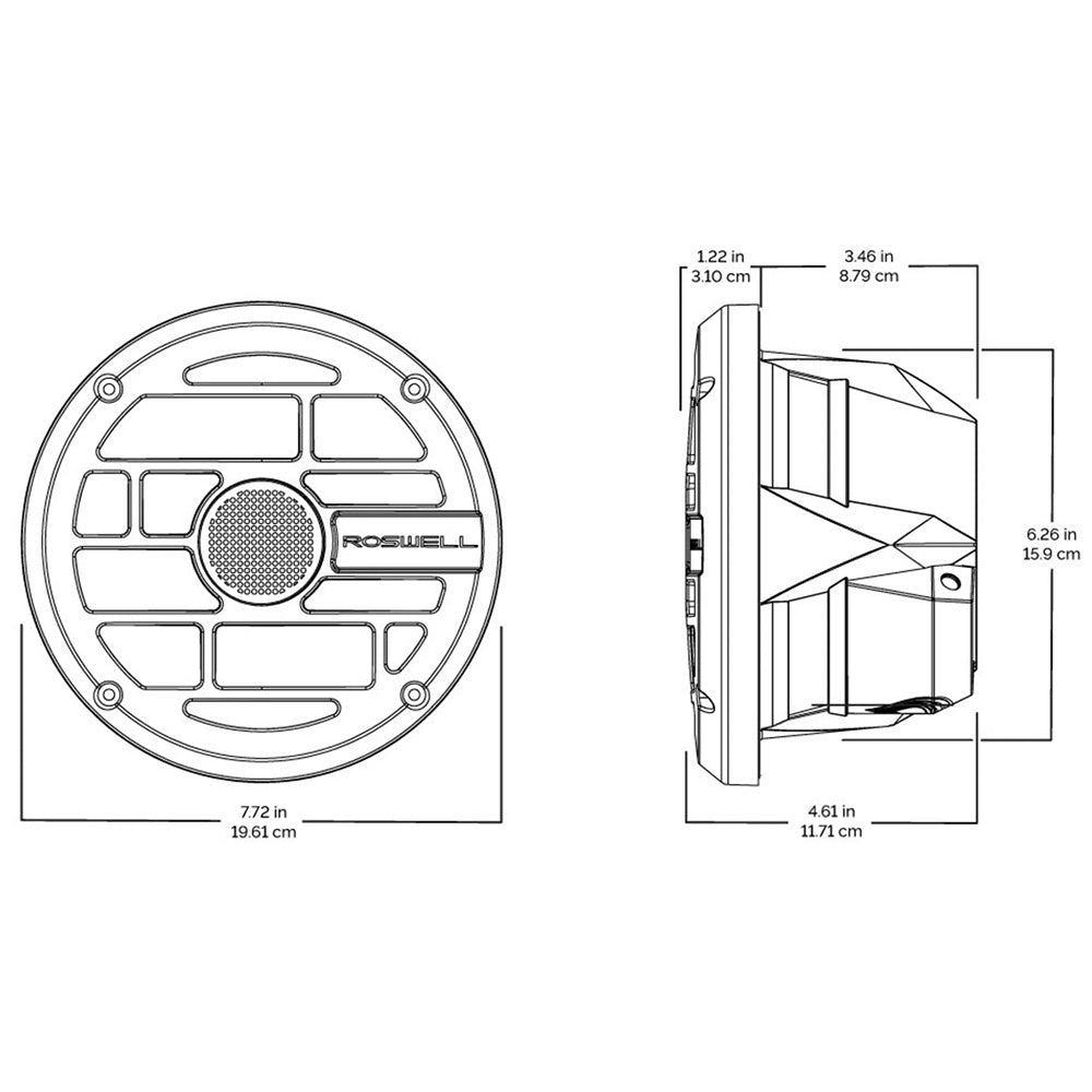 Roswell R Series 77 Marine Speakers  Anthracite Grille  80W RMS  160W Peak Power