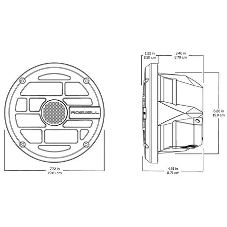 Roswell R Series 77 Marine Speakers  Anthracite Grille  80W RMS  160W Peak Power