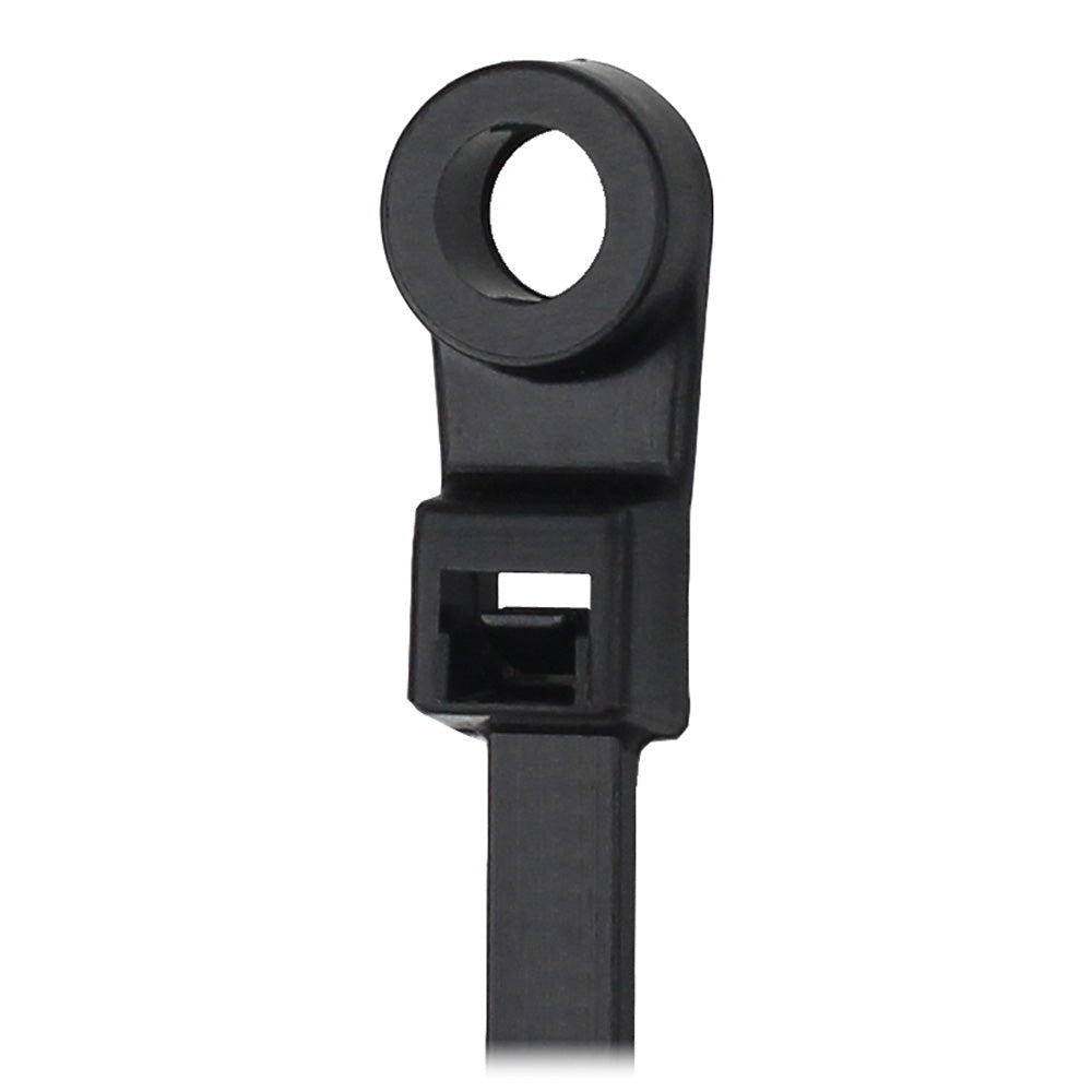 Pacer 8 Cable Tie wMounting Ring  Black  50lb Tensile Strength  2 Bundle Diameter  100 Piece Bag