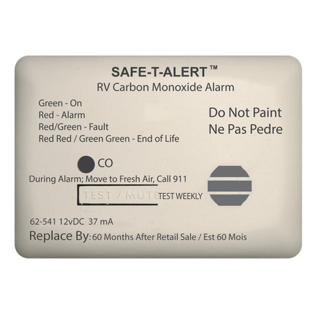 SafeTAlert 62 Series Carbon Monoxide Alarm  12V  RV Surface Mount  White