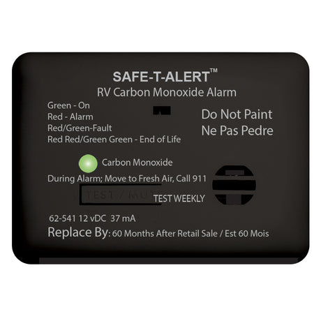 SafeTAlert 62 Series Carbon Monoxide Alarm  12V  RV Surface Mount  Black