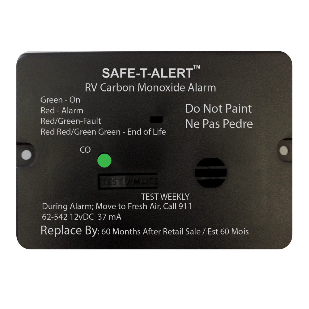 SafeTAlert 62 Series Carbon Monoxide Alarm  12V  RV Flush Mount  Black
