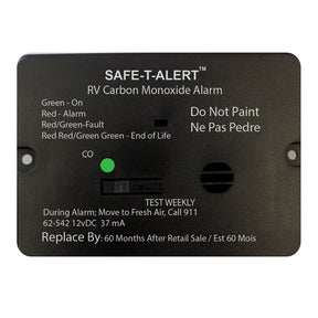SafeTAlert 62 Series Carbon Monoxide Alarm  12V  RV Flush Mount  Black