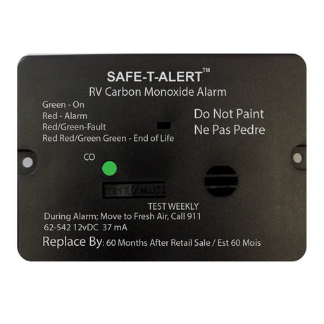 SafeTAlert 62 Series Carbon Monoxide Alarm  12V  RV Flush Mount  Black