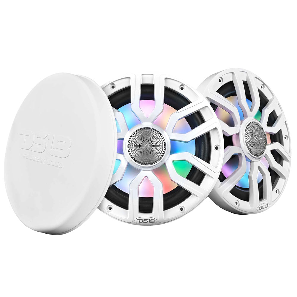 DS18 8 2Way Coaxial Marine Speakers wDigital LED Lights  Bullet Tweeter  White  175W 4Ohm