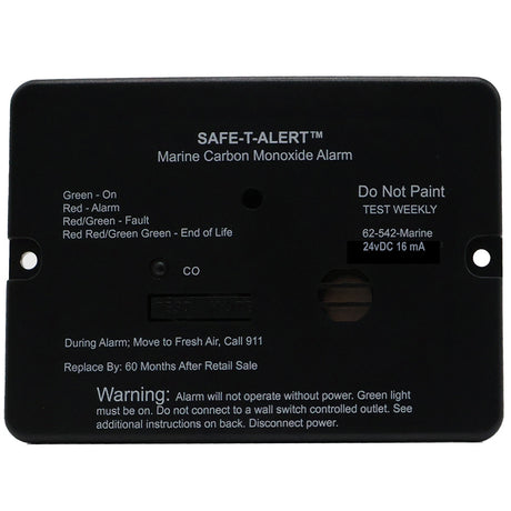 SafeTAlert 62 Series Marine Carbon Monoxide Alarm  24V Flush Mount  Black