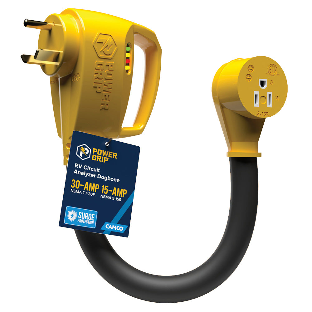 Camco Power Grip RV 12 30Amp Circuit Analyzer Dogbone  Integrated Surge Protection