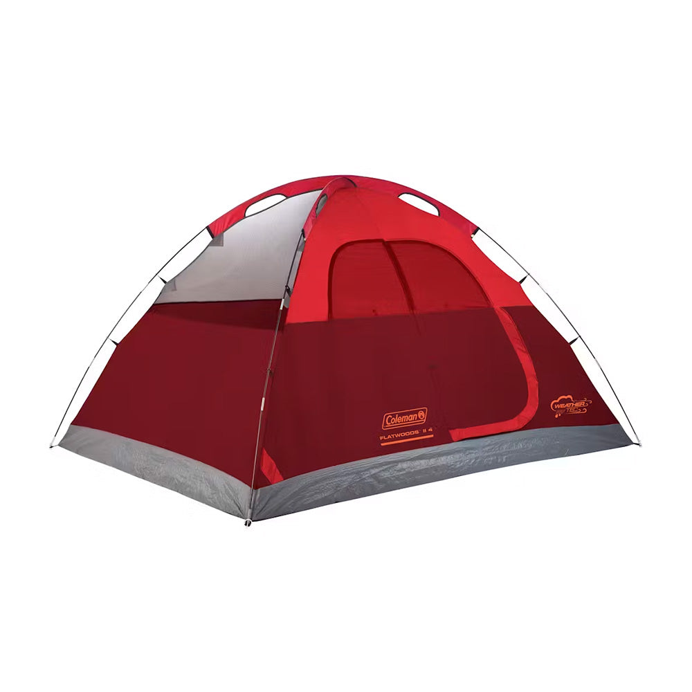Coleman 4Person Flatwoods II Lightweight Dome Camping Tent  Red