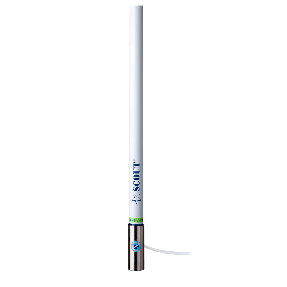 Scout 8 White VHF Antenna 6dB Heavy Stainless Steel Ferrule w6M RG8x Includes PL259 Heavy Duty Offshore Antenna KS43