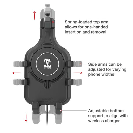 Ram Mount RAM QuickGrip Pro wBall  Qi2 15W Wireless Charger RAMHOLPD5BW2MU