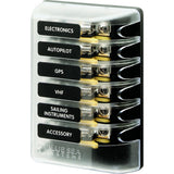 Blue Sea 5018 ST Glass Fuse Block wout Negative Bus  6 Circuit