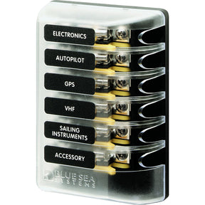 Blue Sea 5018 ST Glass Fuse Block wout Negative Bus  6 Circuit