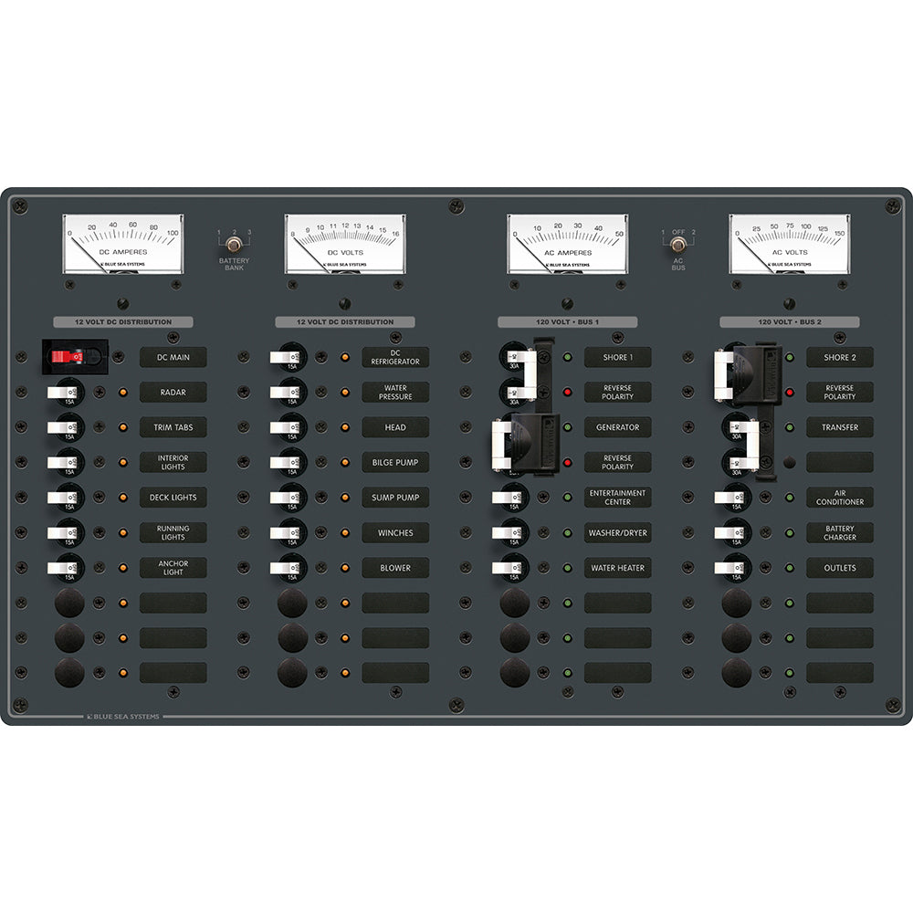 Blue Sea 8086 AC 3 Sources 12 PositionsDC Main 19 Position Toggle Circuit Breaker Panel  White Switches