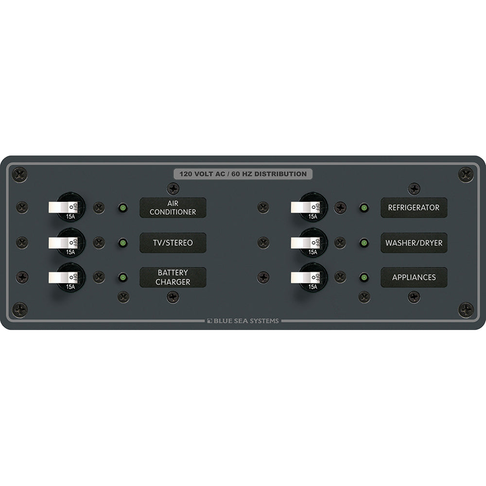 Blue Sea 8097 AC 6 Position Toggle Circuit Breaker Panel  White Switches