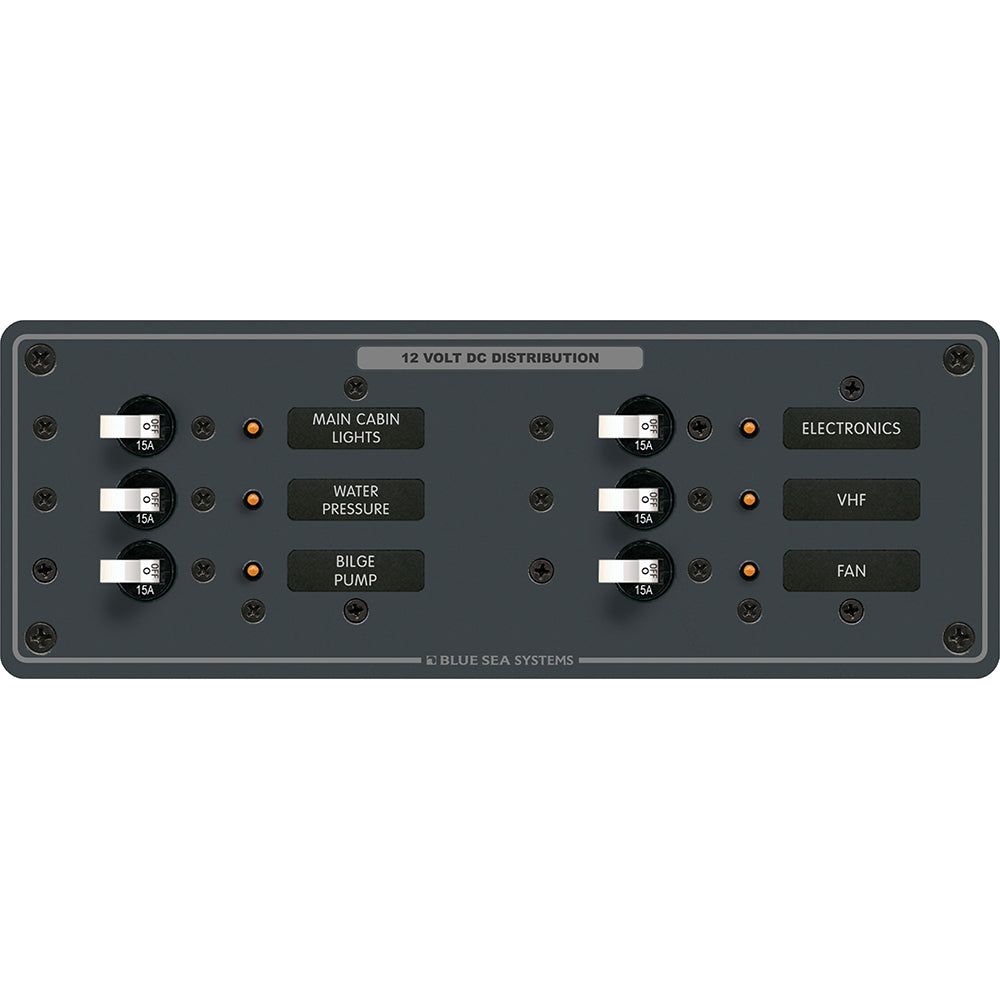 Blue Sea 8096 DC 6 Position Toggle Branch Circuit Breaker Panel  White Switches