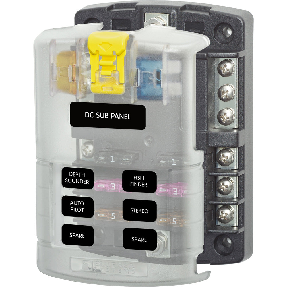 Blue Sea 5025 ST Blade Fuse Block wCover  6 Circuit wNegative Bus