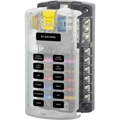 Blue Sea 5026 ST Blade Fuse Block wCover  12 Circuit wNegative Bus
