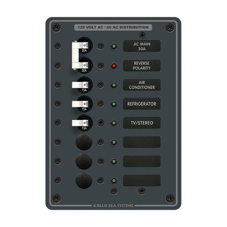 Blue Sea 8027 AC Main 6 Position Breaker Panel  White Switches