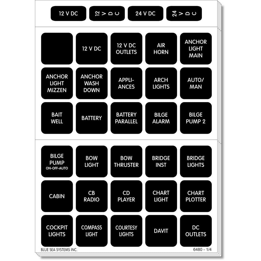 Blue Sea 4218 Square Format Label Set for Battery Management Panels  30