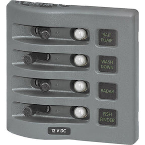 Blue Sea 4374 WeatherDeck Water Resistant Circuit Breaker Panel  4 Position  Grey