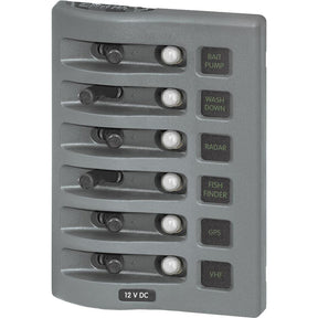 Blue Sea 4376 WeatherDeck Water Resistant Circuit Breaker Panel  6 Position  Grey