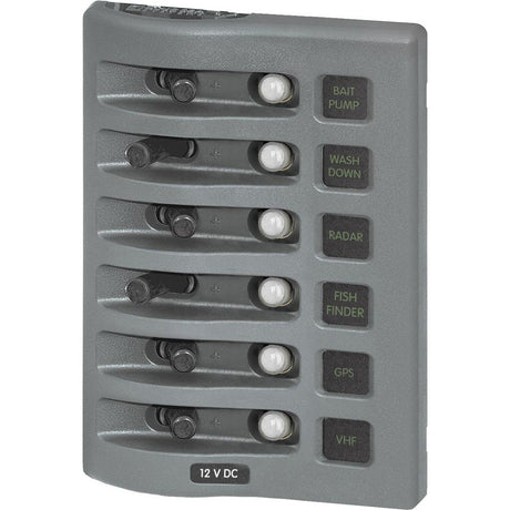 Blue Sea 4376 WeatherDeck Water Resistant Circuit Breaker Panel  6 Position  Grey
