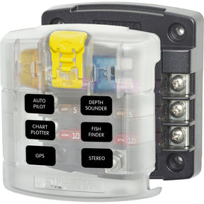 Blue Sea 5028 ST Blade Fuse Block w Cover  6 Circuit without Negative Bus