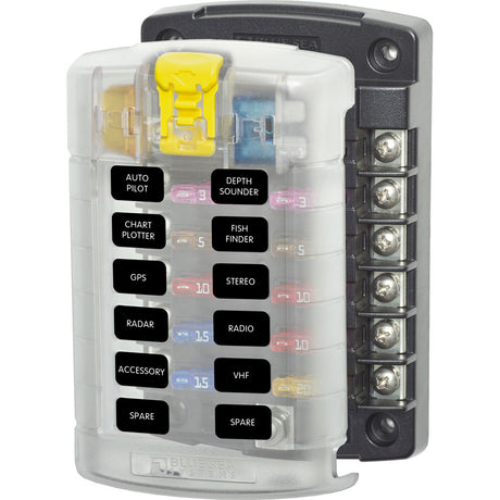 Blue Sea 5029 ST Blade Fuse Block wCover  12 Circuit wo Negative Bus