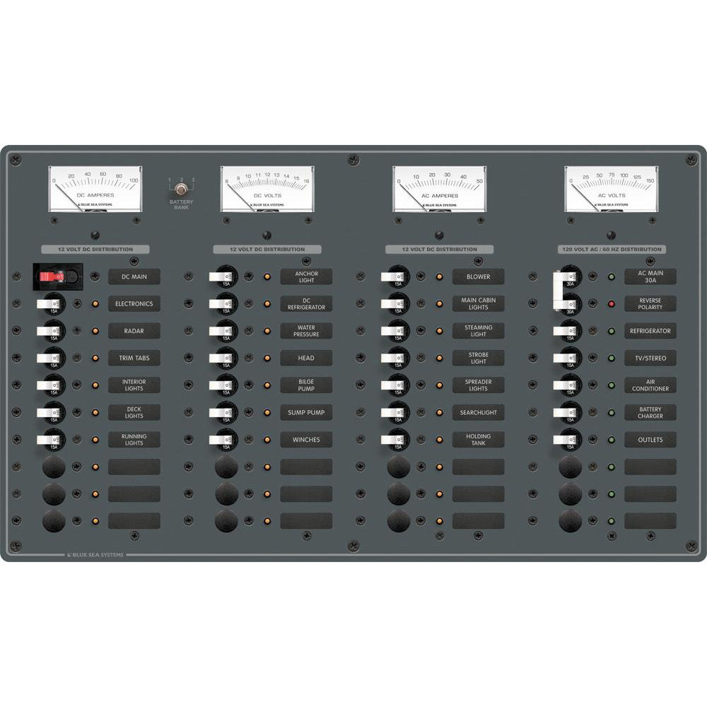 Blue Sea 8095 AC Main 8 Positions  DC Main 29 Positions Toggle Circuit Breaker Panel   White Switches