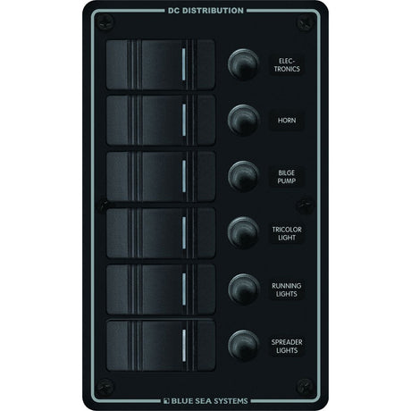 Blue Sea 8373 Water Resistant 6 Position  Black  Vertical Mount Panel