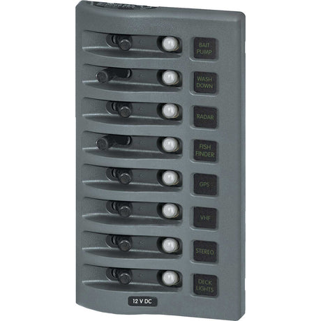 Blue Sea 4378 WeatherDeck Water Resistant Circuit Breaker Panel  8 Position  Grey