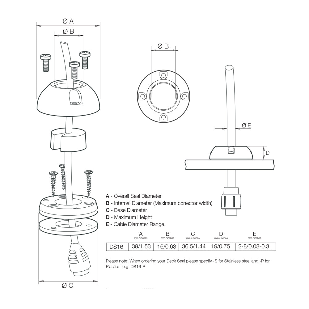 Scanstrut DS16S Vertical Cable Seal  Stainless Steel