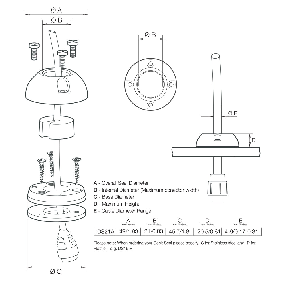 Scanstrut DS21AS Vertical Cable Seal  Stainless Steel