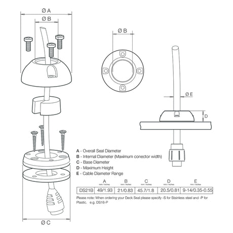 Scanstrut DS21BS Vertical Cable Seal  Stainless Steel