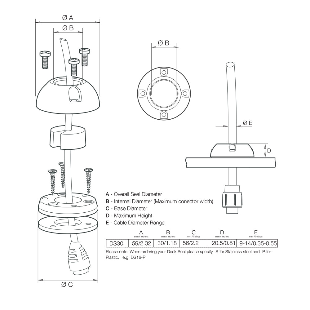 Scanstrut DS30S Vertical Cable Seal  Stainless Steel