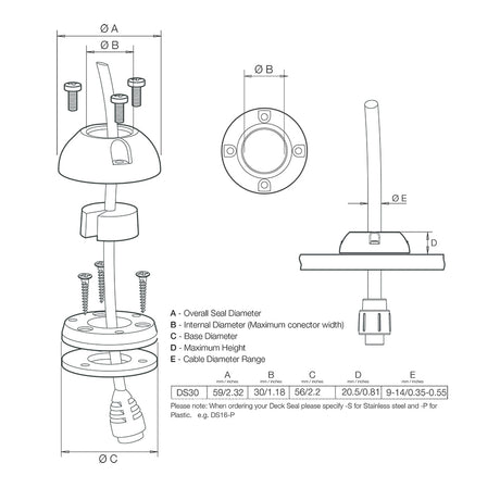 Scanstrut DS30S Vertical Cable Seal  Stainless Steel