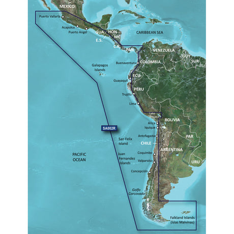 Garmin BlueChart g3 HD  HXSA002R  South America West Coast  microSDSD