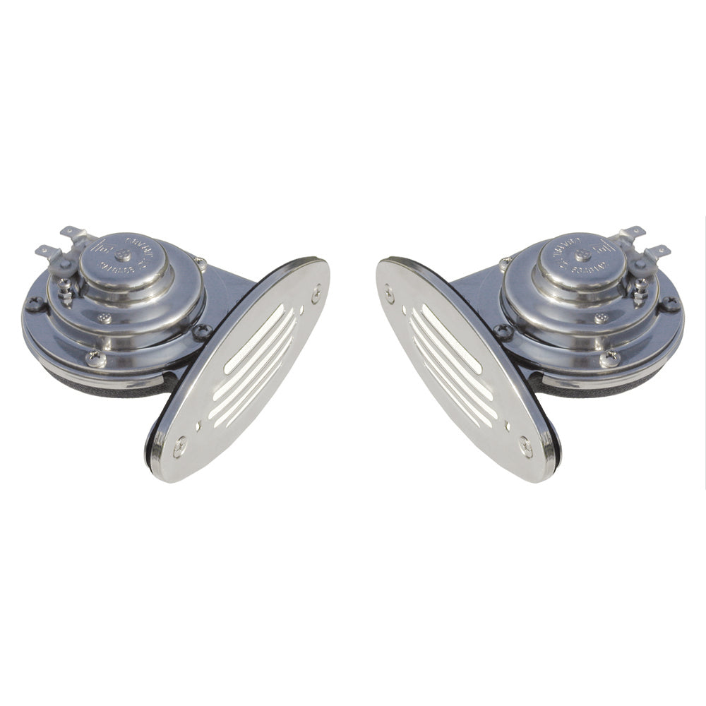 Schmitt Marine Mini Stainless Steel Dual DropIn Horn wStainless Steel Grills High  Low Pitch