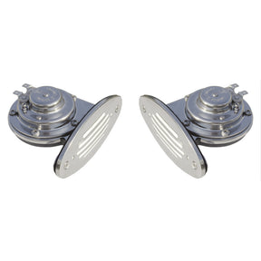 Schmitt Marine Mini Stainless Steel Dual DropIn Horn wStainless Steel Grills High  Low Pitch