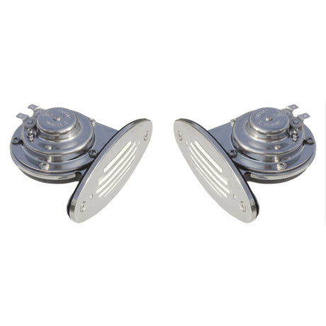 Schmitt Marine Mini Stainless Steel Dual DropIn Horn wStainless Steel Grills High  Low Pitch