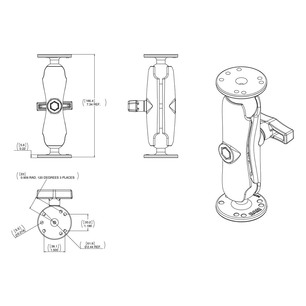 RAM Mount 15 Double Ball Mount with Hardware for Garmin Striker  More