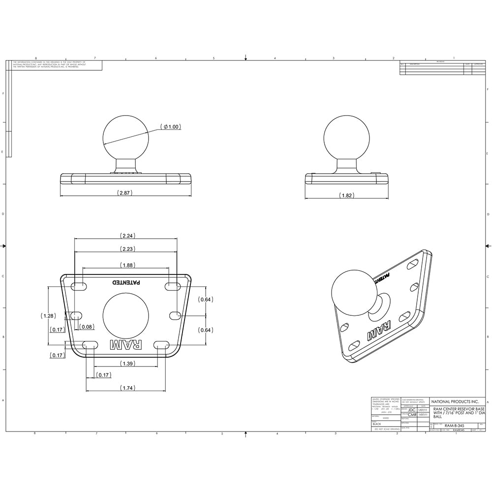 RAM Mount Motorcycle BrakeClutch Cover w1 Ball