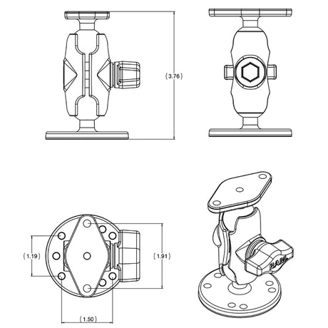 RAM Mount Flat Surface Mount Short Arm wDiamond Base