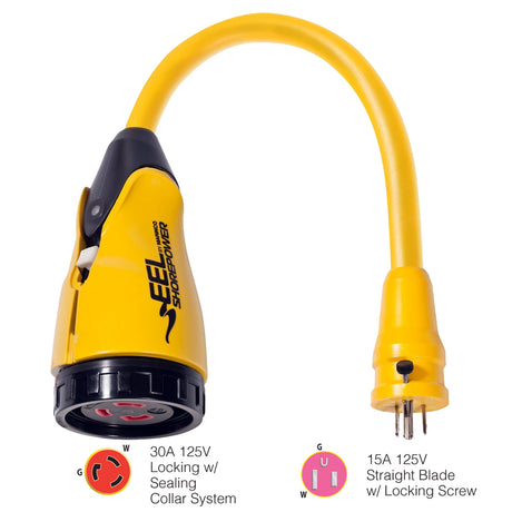 Marinco P1530 EEL 30A125V Female to 15A125V Male Pigtail Adapter  Yellow